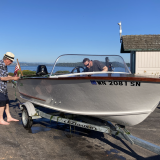 Clark Craft Beauty, Lovingly Built, on trailer starboard side bow view
