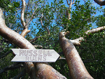 Russell Family ruins sign.